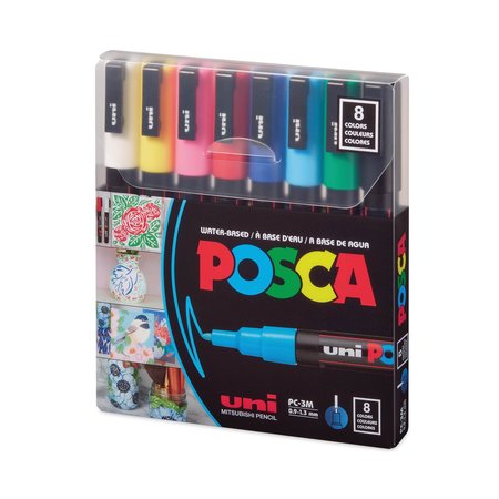 UNI POSCA Permanent Specialty Marker, Fine Bullet Tip, Assorted Colors, PK8, 8PK PC3M8C